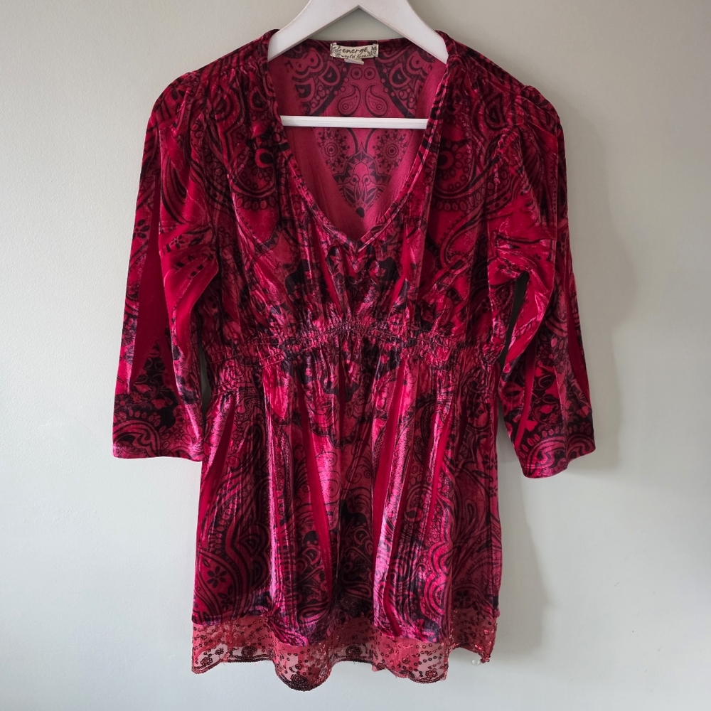 Energe M Vintage Y2K Whimsigoth Dark Romantic Fairy Grunge Velvet Babydoll Tunic - Picture 3 of 14